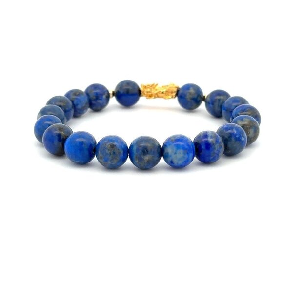 18K Gold Dragon Pixiu Piyao Lucky Charm Beads Bracelet Gemstones Lapis Lazuli 8m - Picture 7 of 8